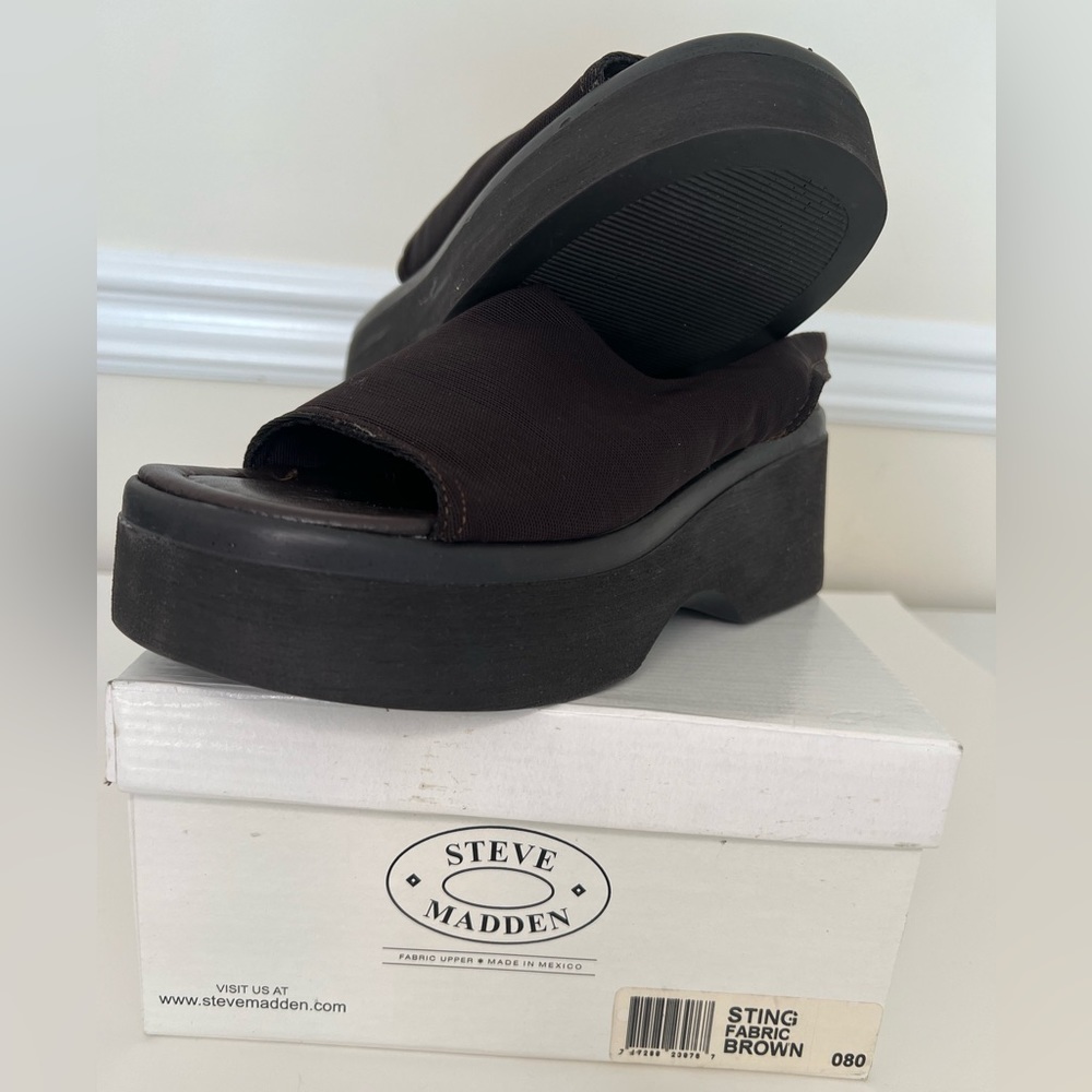Steve Madden Sting Slingback Fabric Platform Sandal 8 Brown